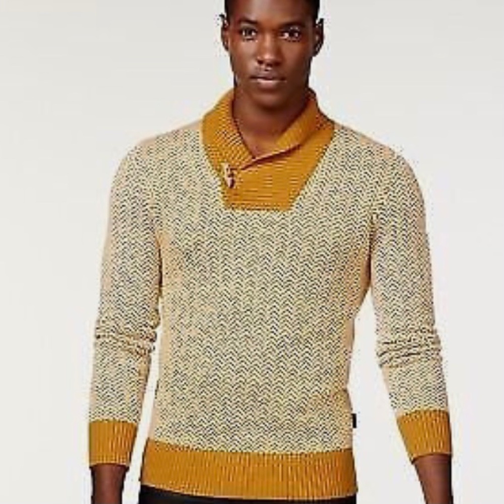 Sean John OG Vintage Herringbone Knit Sweater Shawl Collar 100% Cotton Ecru XXL